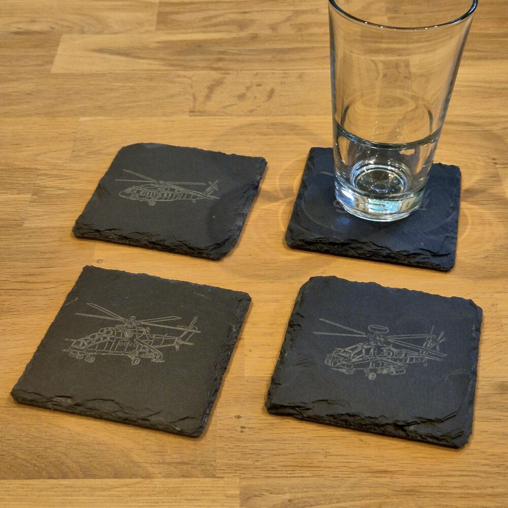 Schiefer-Untersetzer mit Helikopter-Motiv (5 Motive)